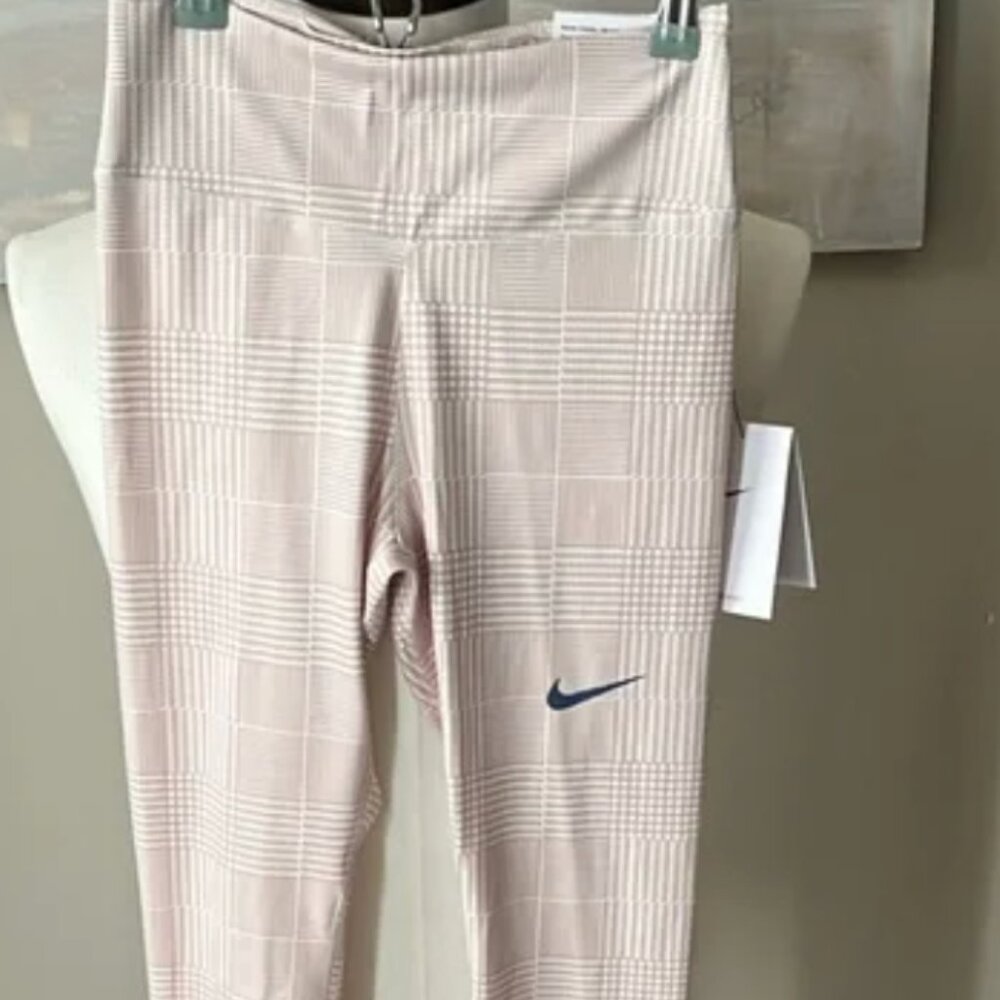 NWT Nike Leggings One Luxe Mid Rise Women XL FJ1826-207  Tan White Plaid